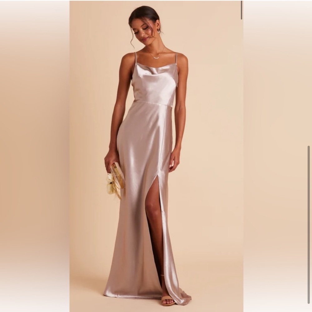 NWT Birdy Grey Lisa Long Satin Taupe Dress Size Medium